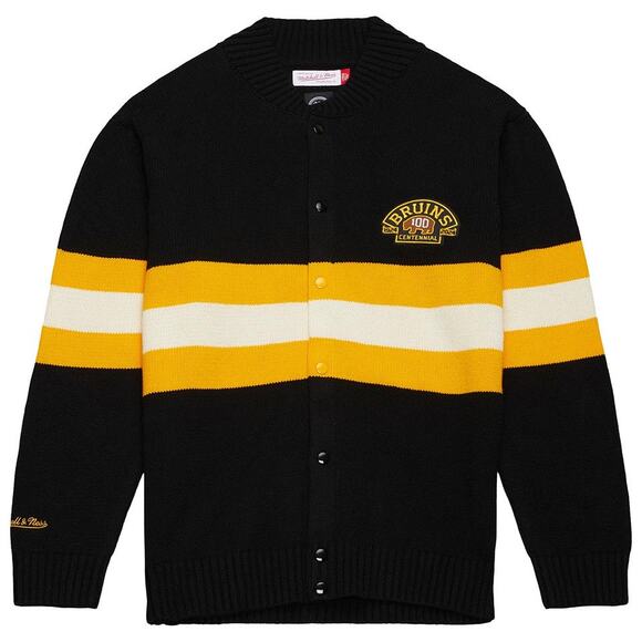 New Boston Bruins Mitchell and Ness Centennial Stripe Cardigan Sweater Size XS - Picture 1 of 13